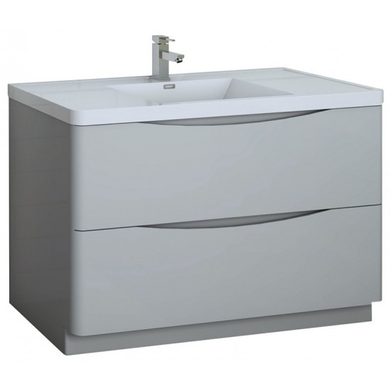 Tuscany 48" Glossy Gray Free Standing Modern Bathroom Cabinet w/ Integrated Sink