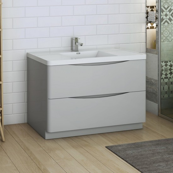 Tuscany 48" Glossy Gray Free Standing Modern Bathroom Cabinet w/ Integrated Sink