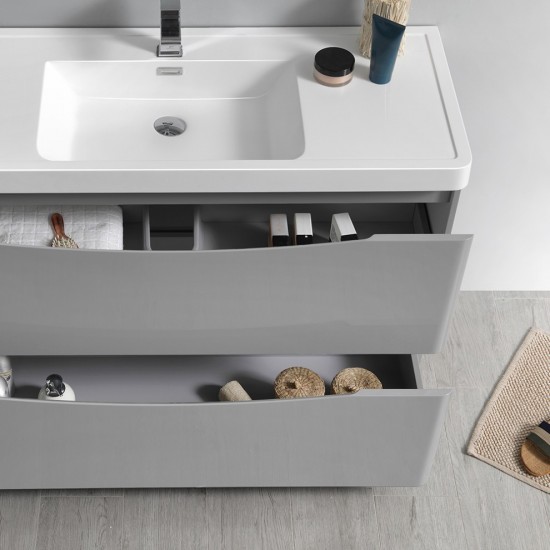 Tuscany 48" Glossy Gray Free Standing Modern Bathroom Cabinet w/ Integrated Sink