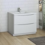 Tuscany 40 Glossy White Free Standing Modern Bathroom Cabinet w/ Integrated Sink