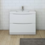 Tuscany 40 Glossy White Free Standing Modern Bathroom Cabinet w/ Integrated Sink