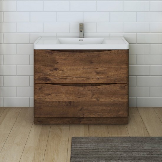 Tuscany 40" Rosewood Free Standing Modern Bathroom Cabinet w/ Integrated Sink