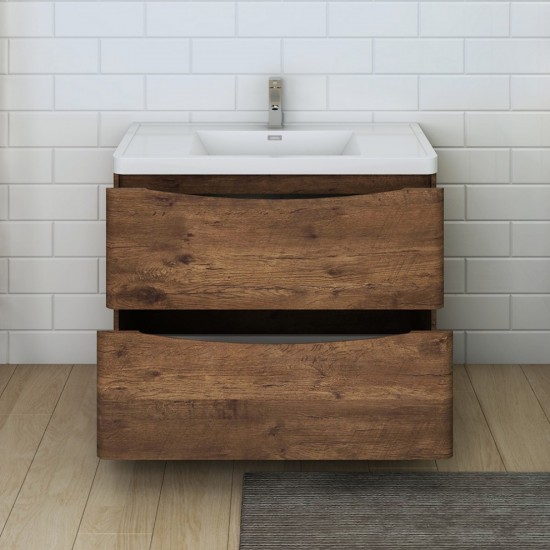Tuscany 40" Rosewood Free Standing Modern Bathroom Cabinet w/ Integrated Sink