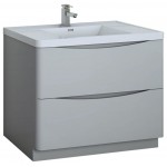 Tuscany 40" Glossy Gray Free Standing Modern Bathroom Cabinet w/ Integrated Sink