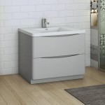 Tuscany 40" Glossy Gray Free Standing Modern Bathroom Cabinet w/ Integrated Sink