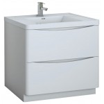 Tuscany 36 Glossy White Free Standing Modern Bathroom Cabinet w/ Integrated Sink