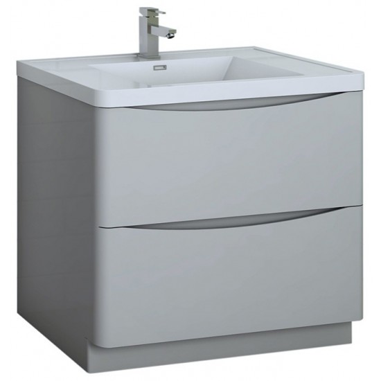 Tuscany 36" Glossy Gray Free Standing Modern Bathroom Cabinet w/ Integrated Sink