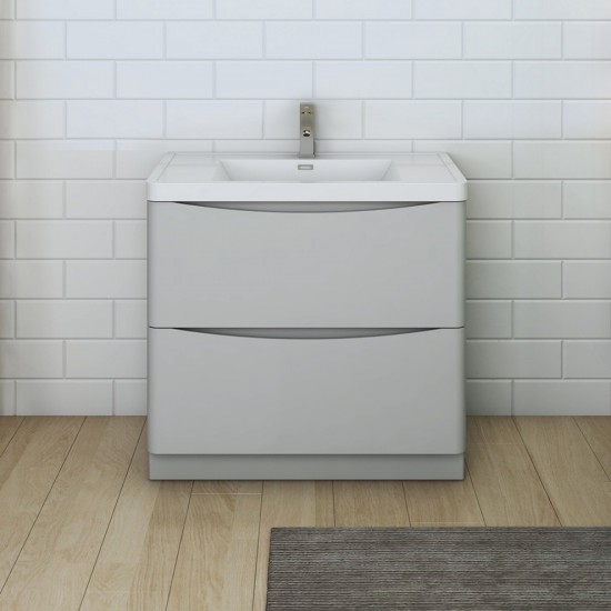 Tuscany 36" Glossy Gray Free Standing Modern Bathroom Cabinet w/ Integrated Sink