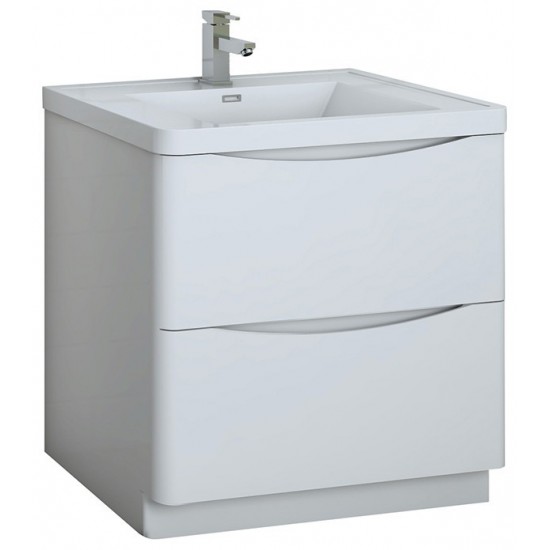 Tuscany 32 Glossy White Free Standing Modern Bathroom Cabinet w/ Integrated Sink