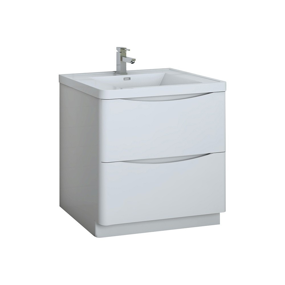 Tuscany 32 Glossy White Free Standing Modern Bathroom Cabinet w/ Integrated Sink