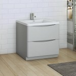 Tuscany 32" Glossy Gray Free Standing Modern Bathroom Cabinet w/ Integrated Sink