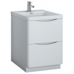 Tuscany 24 Glossy White Free Standing Modern Bathroom Cabinet w/ Integrated Sink