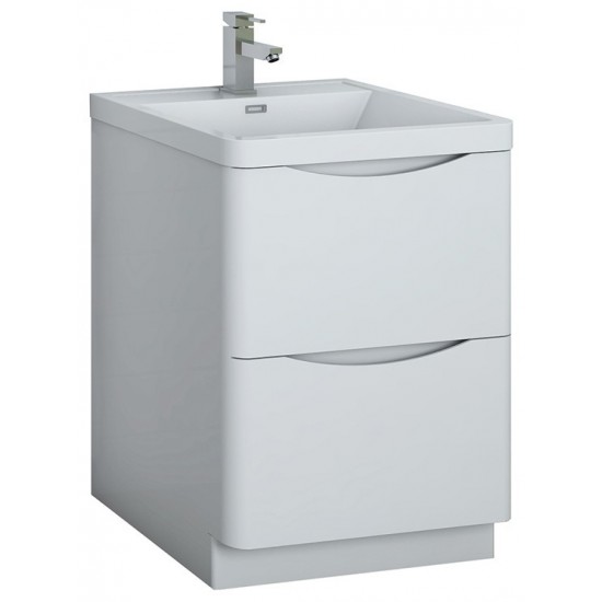 Tuscany 24 Glossy White Free Standing Modern Bathroom Cabinet w/ Integrated Sink