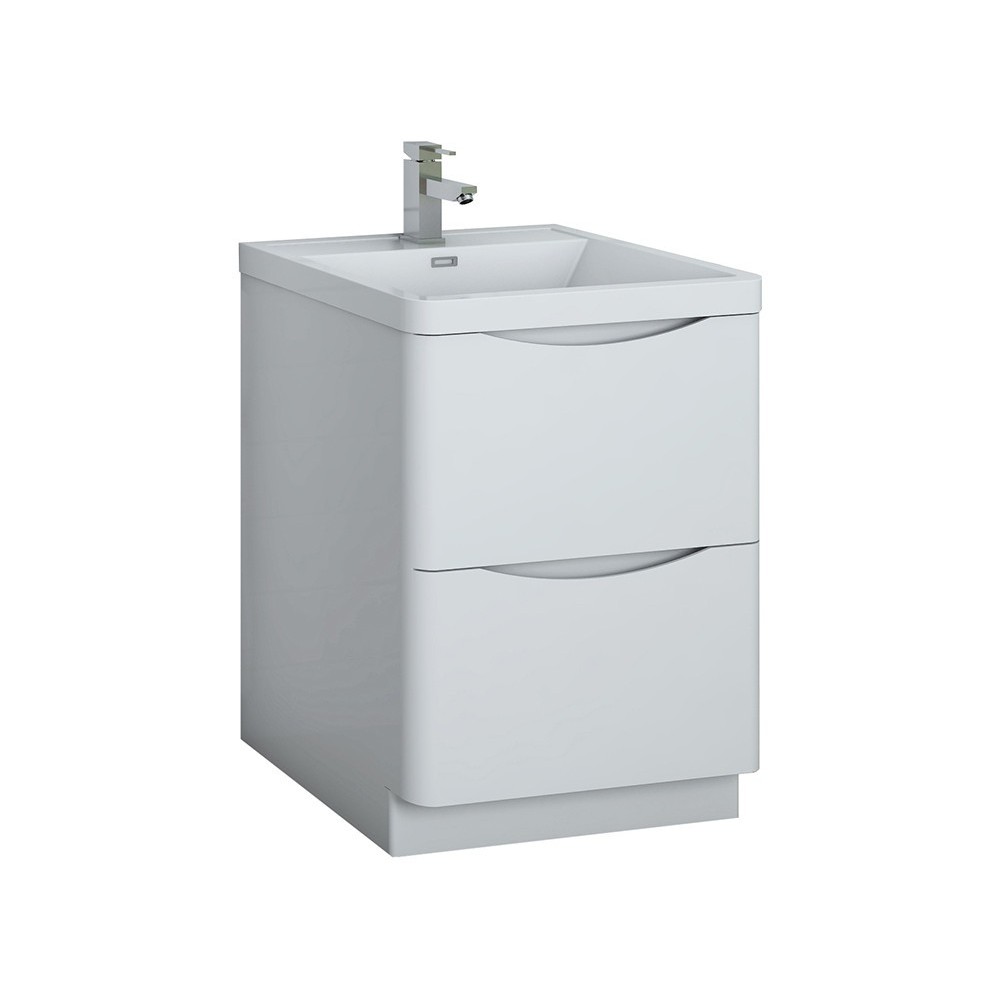 Tuscany 24 Glossy White Free Standing Modern Bathroom Cabinet w/ Integrated Sink