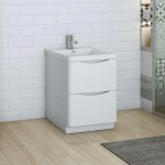 Tuscany 24 Glossy White Free Standing Modern Bathroom Cabinet w/ Integrated Sink