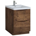 Tuscany 24" Rosewood Free Standing Modern Bathroom Cabinet w/ Integrated Sink