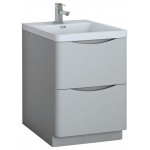 Tuscany 24" Glossy Gray Free Standing Modern Bathroom Cabinet w/ Integrated Sink