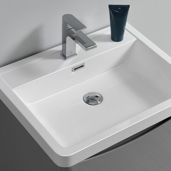 Tuscany 24" Glossy Gray Free Standing Modern Bathroom Cabinet w/ Integrated Sink