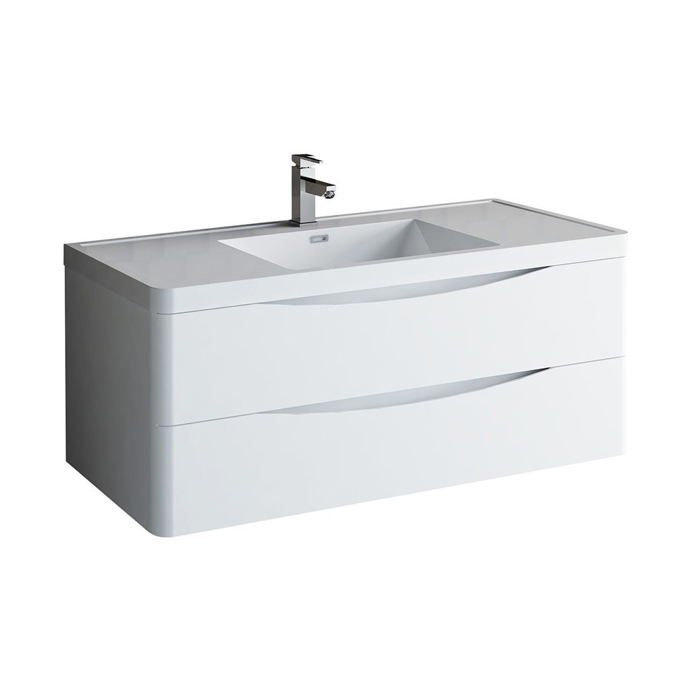 Tuscany 48" Glossy White Wall Hung Modern Bathroom Cabinet w/ Integrated Sink