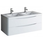 Tuscany 48 White Wall Hung Modern Bathroom Cabinet w/ Integrated Double Sink