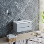 Tuscany 40" Glossy Gray Wall Hung Modern Bathroom Cabinet w/ Integrated Sink