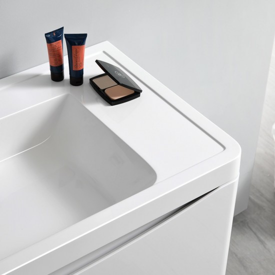 Tuscany 36" Glossy White Wall Hung Modern Bathroom Cabinet w/ Integrated Sink