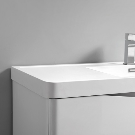 Tuscany 36" Glossy White Wall Hung Modern Bathroom Cabinet w/ Integrated Sink
