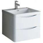 Tuscany 24" Glossy White Wall Hung Modern Bathroom Cabinet w/ Integrated Sink