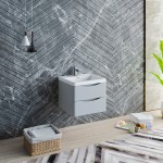 Tuscany 24" Glossy Gray Wall Hung Modern Bathroom Cabinet w/ Integrated Sink