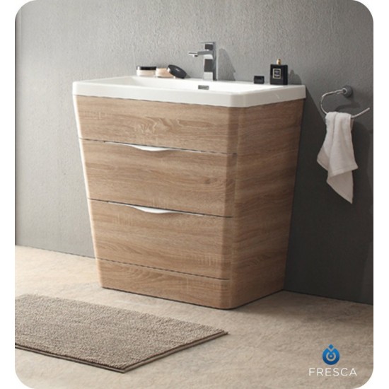 Fresca Milano 32" White Oak Modern Bathroom Cabinet w/ Integrated Sink