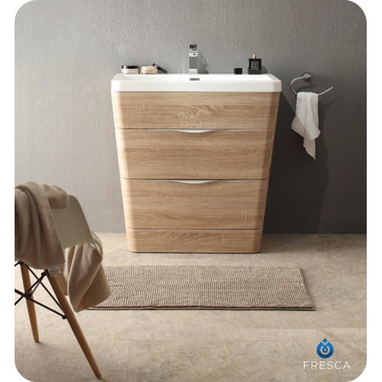 Fresca Milano 32" White Oak Modern Bathroom Cabinet w/ Integrated Sink