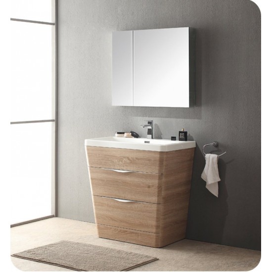 Fresca Milano 32" White Oak Modern Bathroom Cabinet w/ Integrated Sink