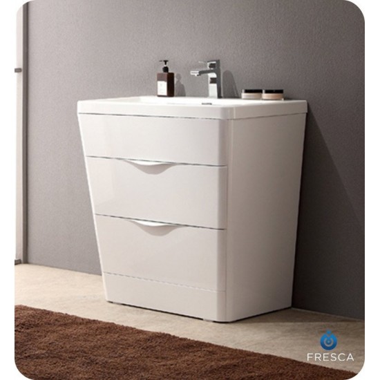 Fresca Milano 32" Glossy White Modern Bathroom Cabinet w/ Integrated Sink