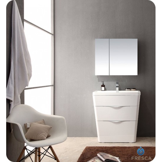 Fresca Milano 32" Glossy White Modern Bathroom Cabinet w/ Integrated Sink