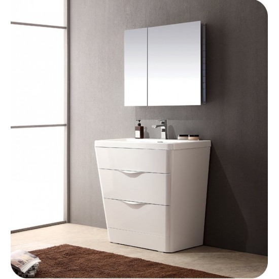 Fresca Milano 32" Glossy White Modern Bathroom Cabinet w/ Integrated Sink