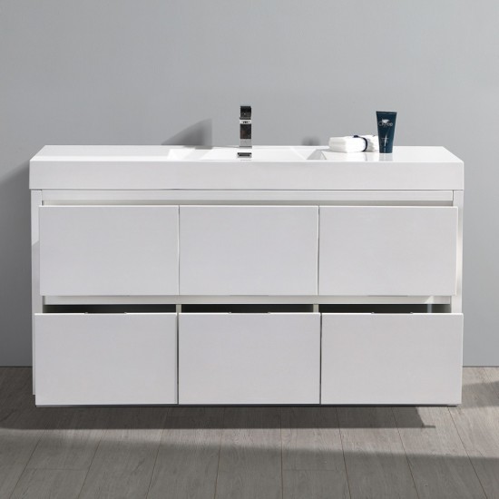 Fresca Valencia 60" Glossy White Free Standing Modern Bathroom Vanity