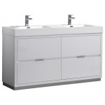 Valencia 60" Glossy White Free Standing Double Sink Modern Bathroom Vanity