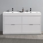 Valencia 60" Glossy White Free Standing Double Sink Modern Bathroom Vanity