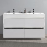 Valencia 60" Glossy White Free Standing Double Sink Modern Bathroom Vanity