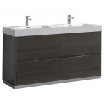 Fresca Valencia 60" Gray Oak Free Standing Double Sink Modern Bathroom Vanity