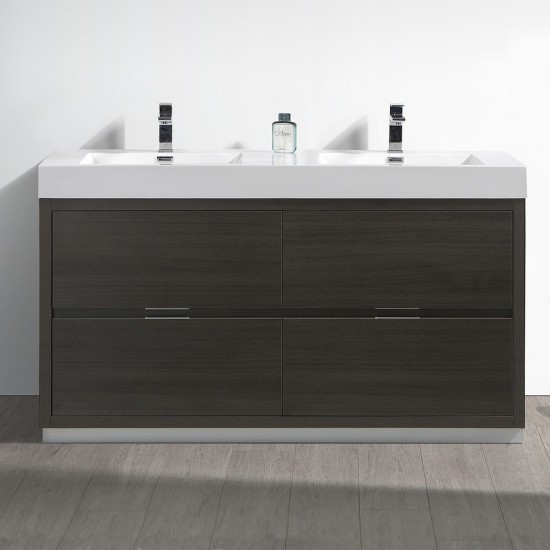 Fresca Valencia 60" Gray Oak Free Standing Double Sink Modern Bathroom Vanity