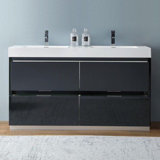 Valencia 60" Dark Slate Gray Free Standing Double Sink Modern Bathroom Vanity