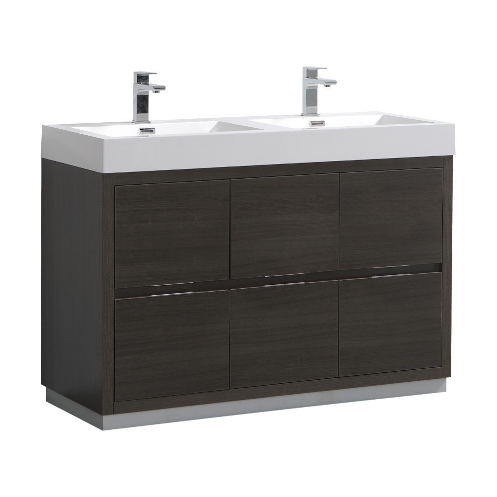 Fresca Valencia 48" Gray Oak Free Standing Double Sink Modern Bathroom Vanity