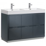 Valencia 48" Dark Slate Gray Free Standing Double Sink Modern Bathroom Vanity