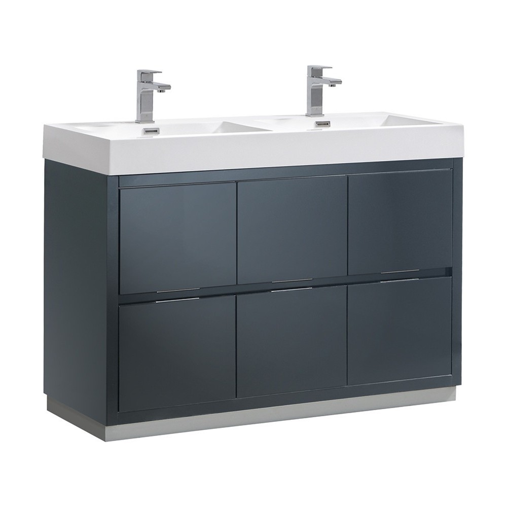 Valencia 48" Dark Slate Gray Free Standing Double Sink Modern Bathroom Vanity