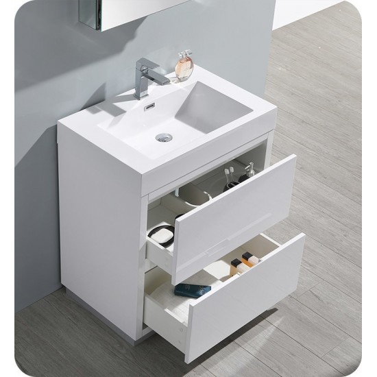 Fresca Valencia 30" Glossy White Free Standing Modern Bathroom Vanity