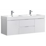 Fresca Valencia 60" Glossy White Wall Hung Double Sink Modern Bathroom Vanity