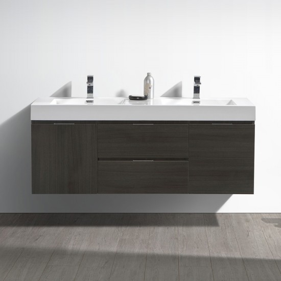 Fresca Valencia 60" Gray Oak Wall Hung Double Sink Modern Bathroom Vanity