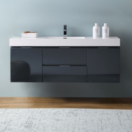 Fresca Valencia 60" Dark Slate Gray Wall Hung Modern Bathroom Vanity