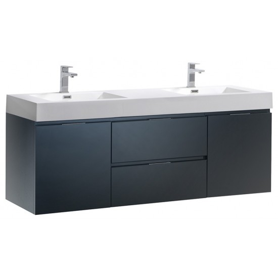 Valencia 60" Dark Slate Gray Wall Hung Double Sink Modern Bathroom Vanity